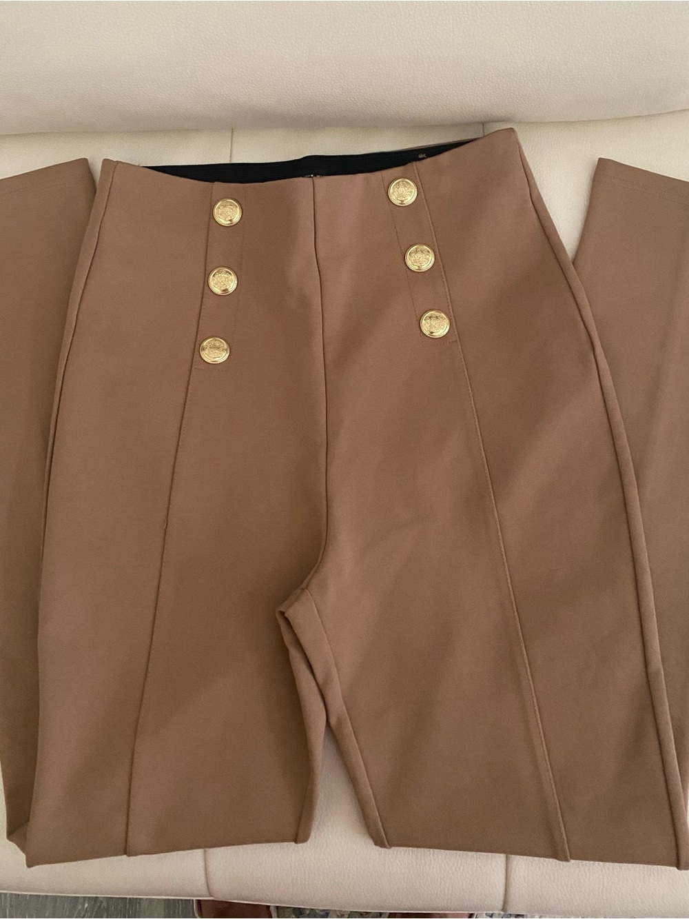 Zara Camel High-Waist Trousers with Gold Buttons